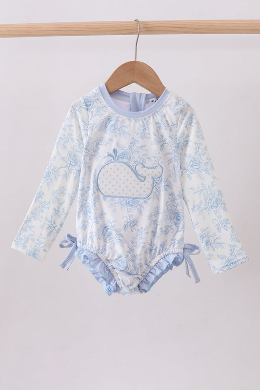 Girls Blue Whale Applique  Rashguard