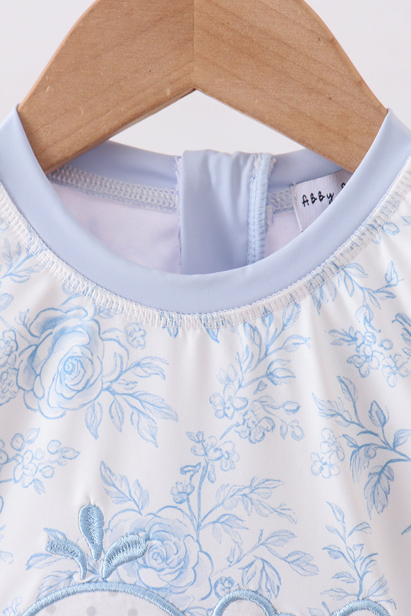 Girls Blue Whale Applique  Rashguard