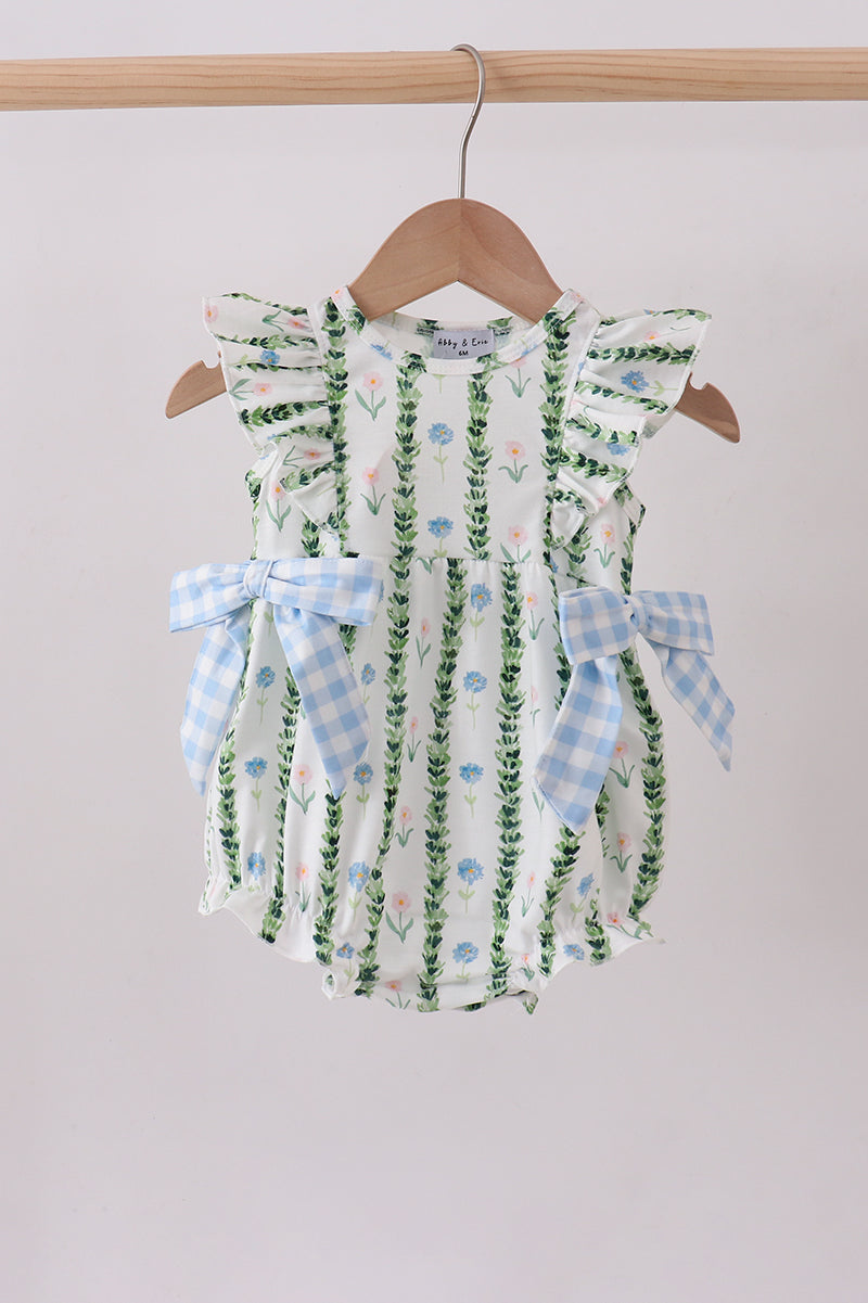 Baby Girls Green Floral Ruffle Bubble