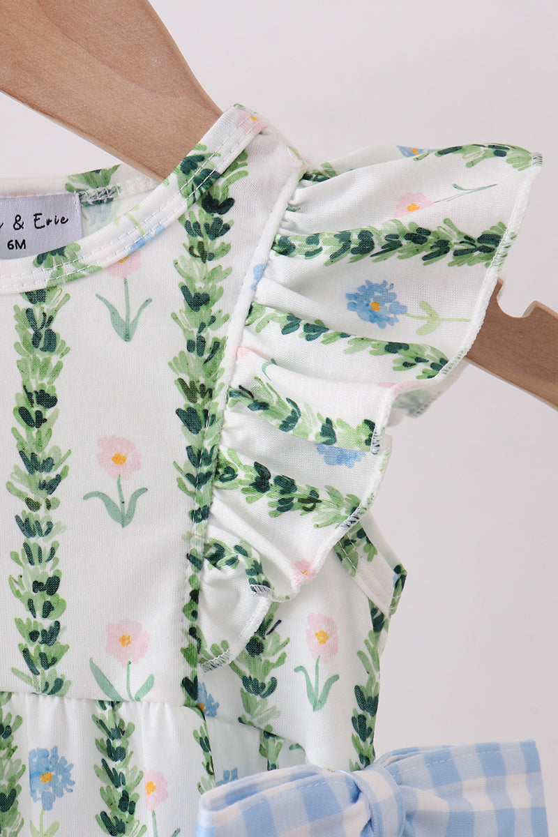 Baby Girls Green Floral Ruffle Bubble