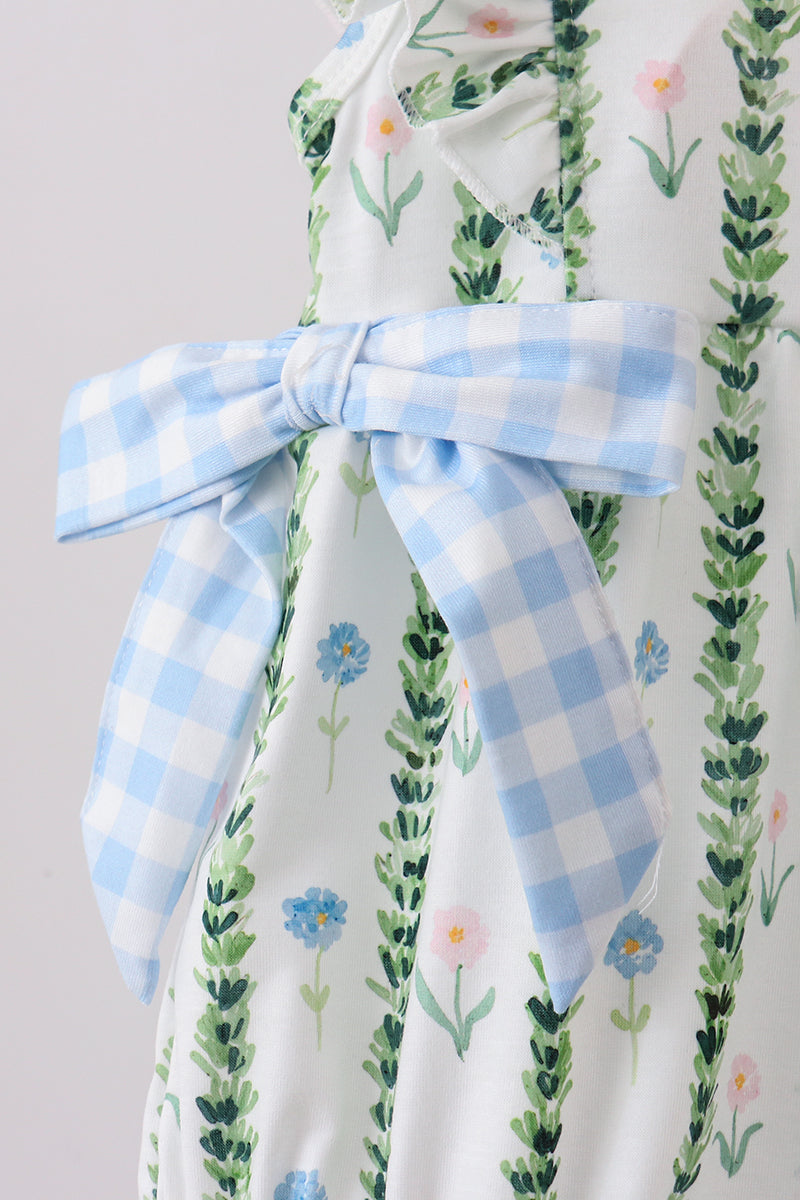 Baby Girls Green Floral Ruffle Bubble