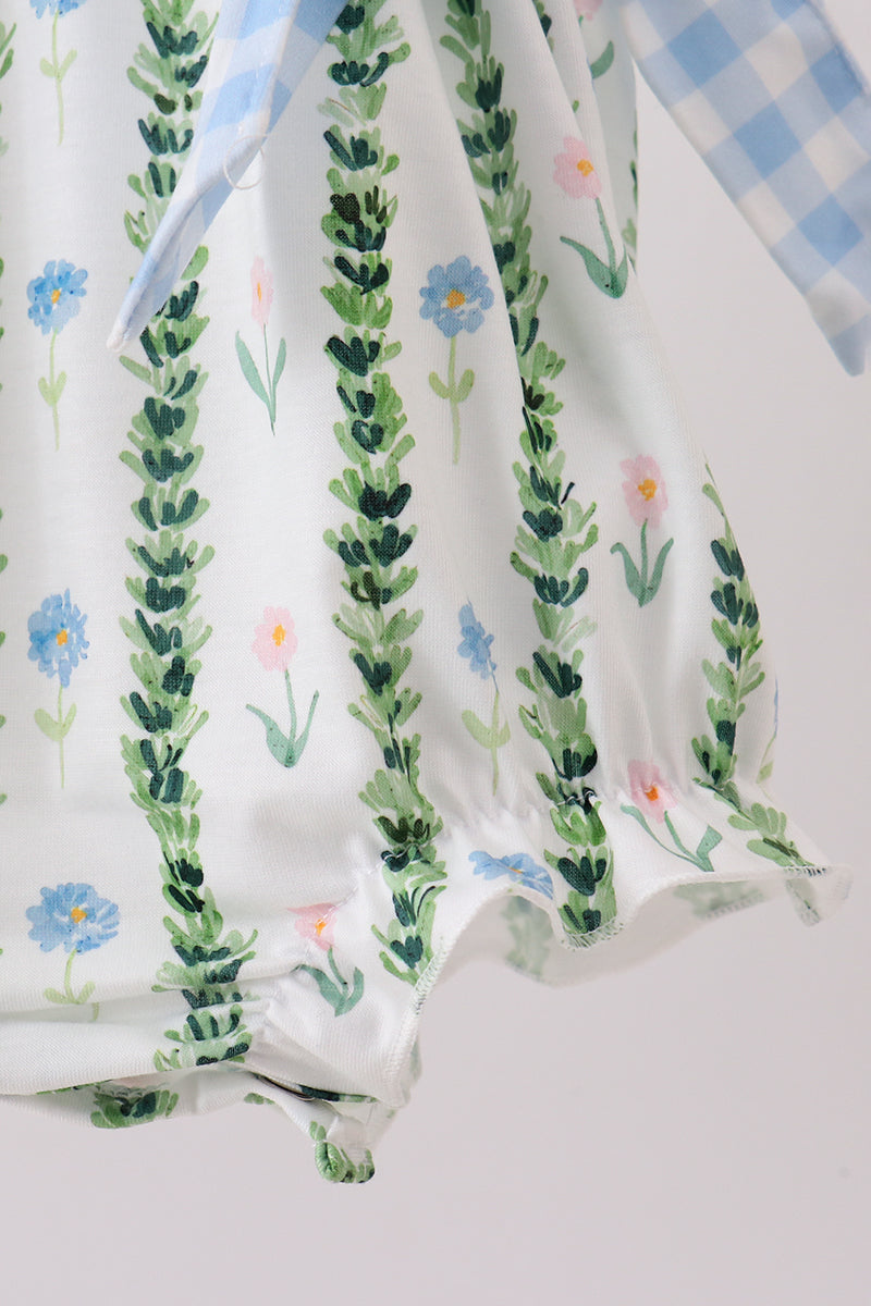 Baby Girls Green Floral Ruffle Bubble