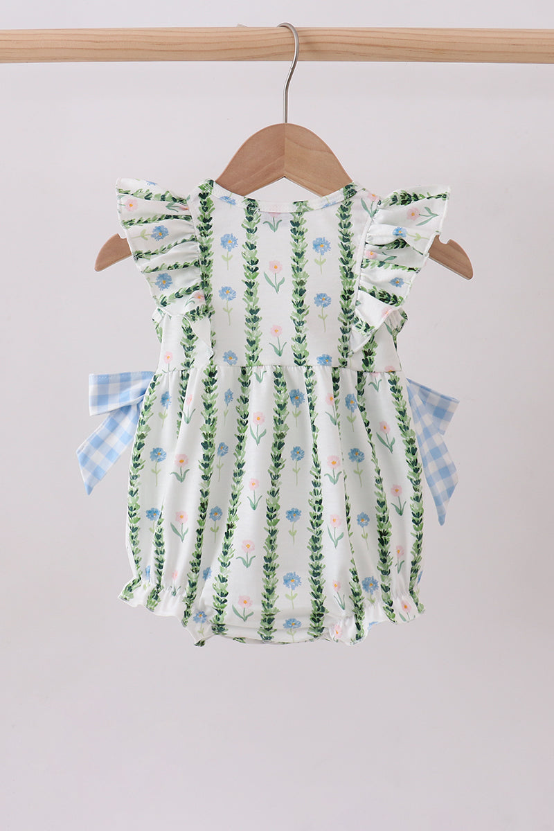Baby Girls Green Floral Ruffle Bubble
