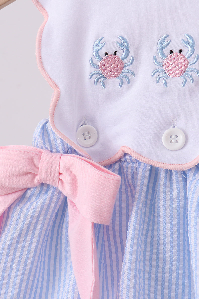 Baby & Toddler Girls Blue Crab Embroidered Seersucker Bloomer Set