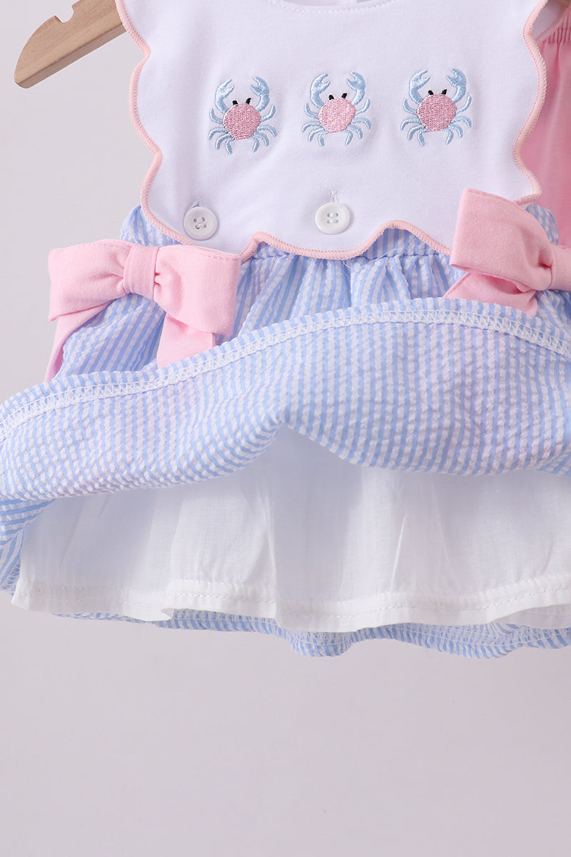 Baby & Toddler Girls Blue Crab Embroidered Seersucker Bloomer Set