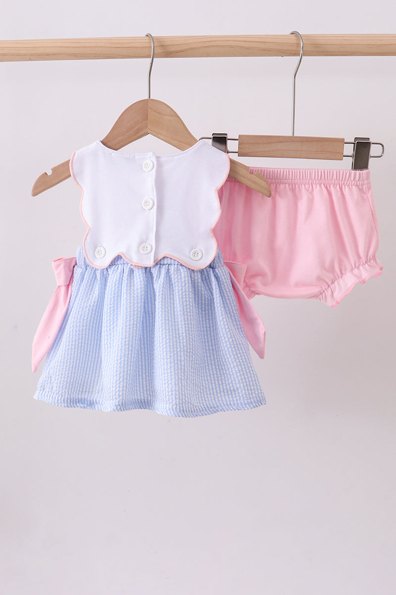 Baby & Toddler Girls Blue Crab Embroidered Seersucker Bloomer Set