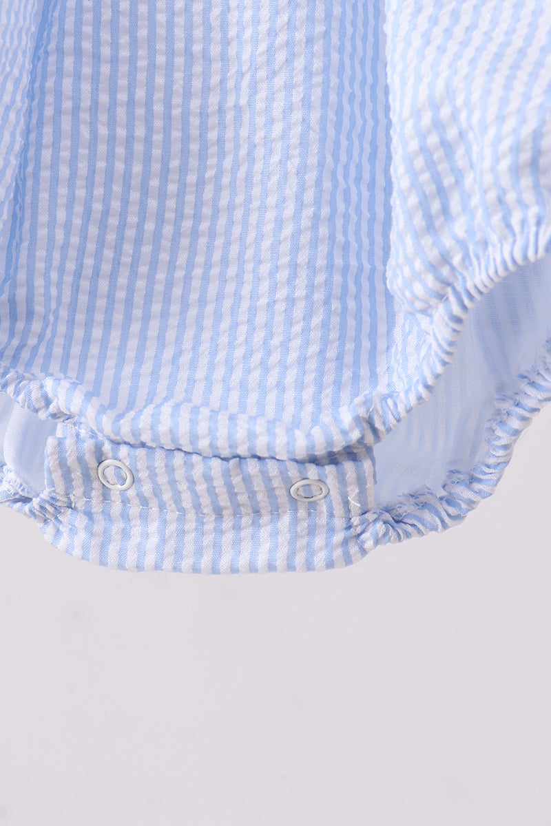 Baby Boys Blue Crab Embroidered Seersucker Bubble