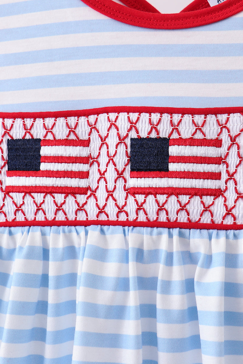 Girls Red flag smocked stripe ruffle shorts set