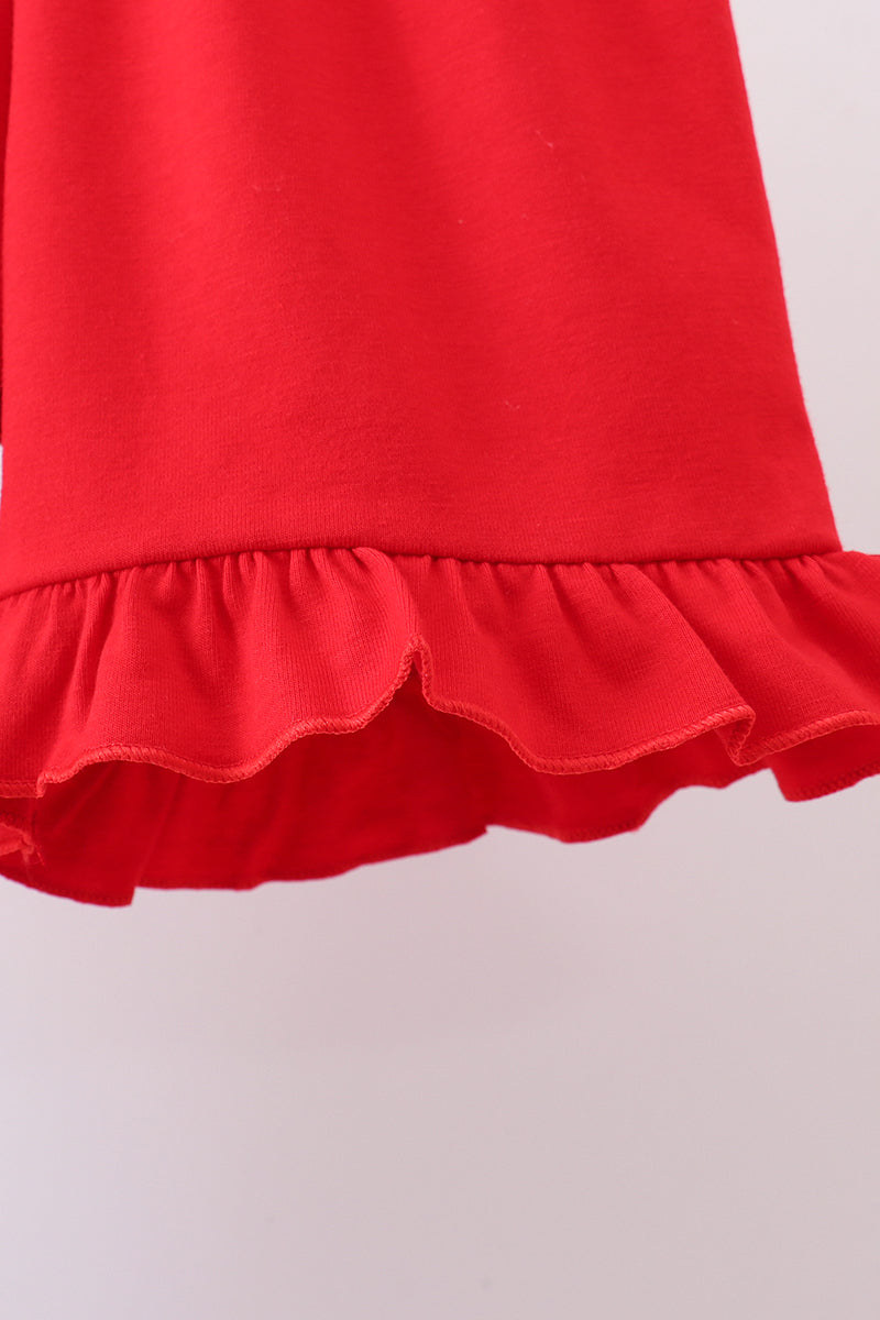 Girls Red flag smocked stripe ruffle shorts set