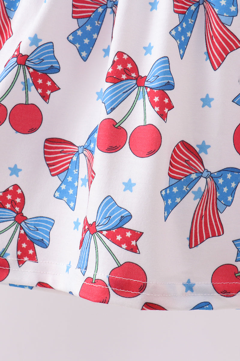 Red Cherry Bow Ruffle Shorts Set