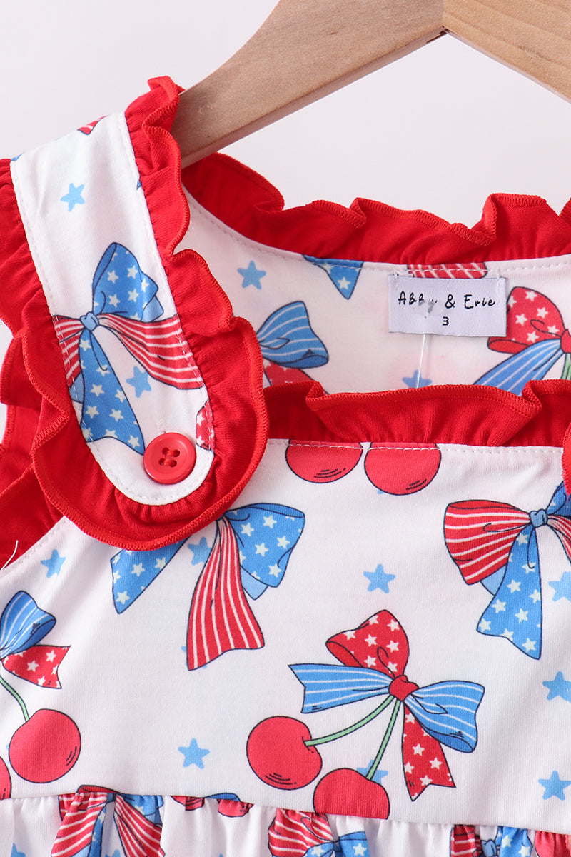 Red Cherry Bow Ruffle Shorts Set