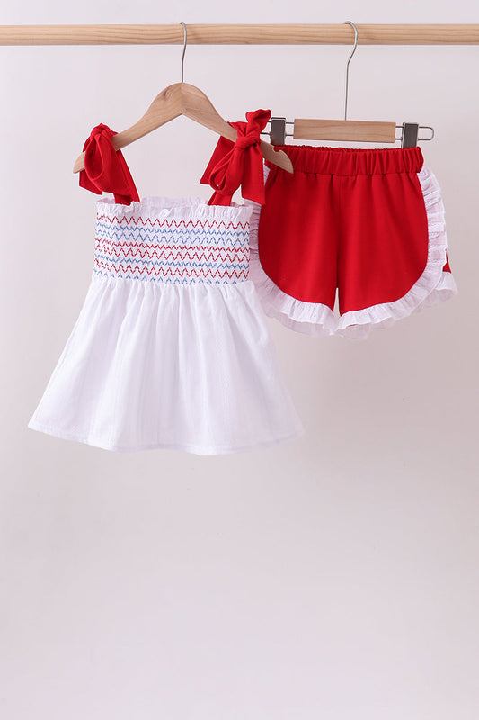 Baby & Girls Patriotic White Smocked Jacquard Ruffle Shorts Set