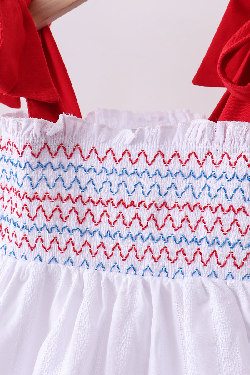 Baby & Girls Patriotic White Smocked Jacquard Ruffle Shorts Set