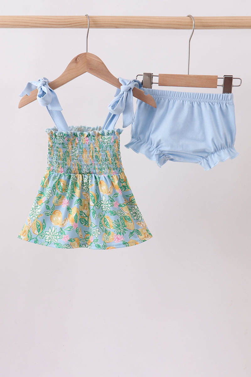 Green Lemon Smocked Bow Bloomer Set