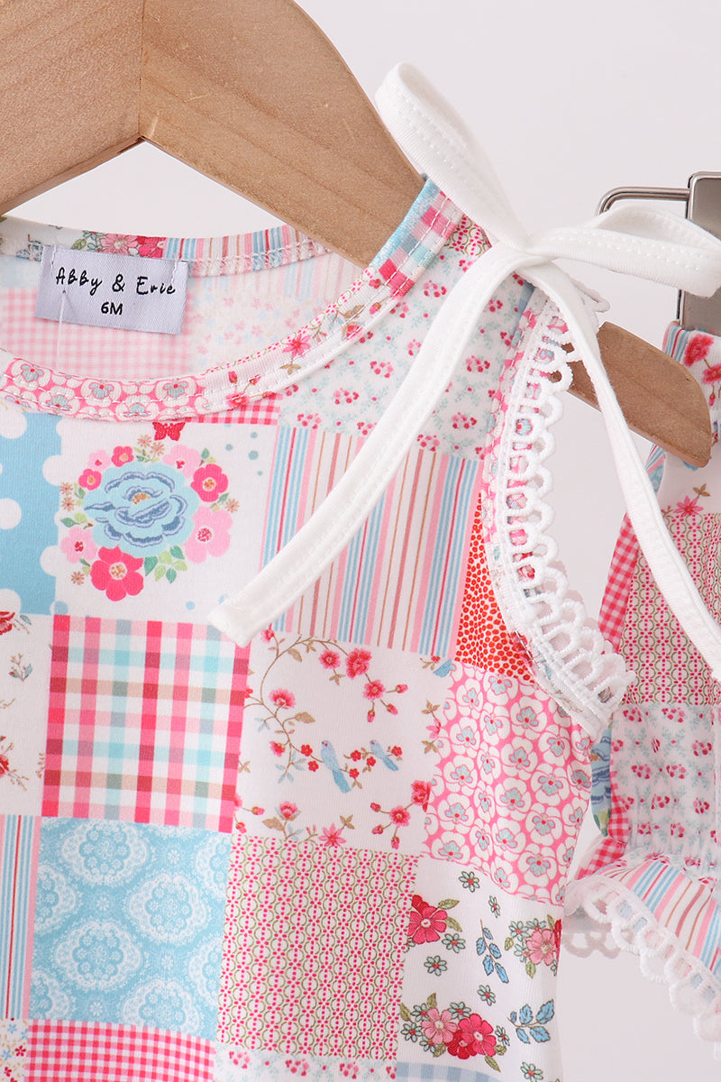 Pink Floral Patchwork Scalloped Bloomer Set