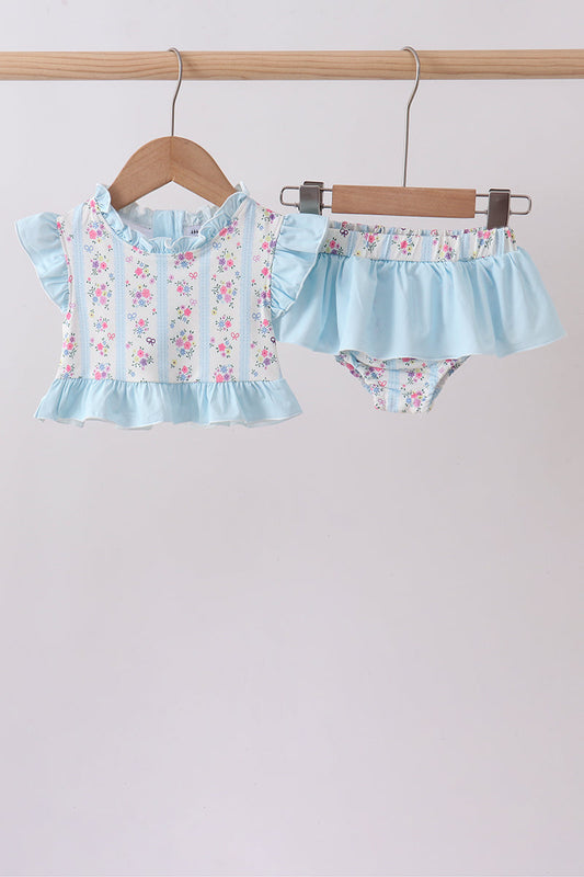 Blue Floral Ruffle Two-Piece Swimsuit