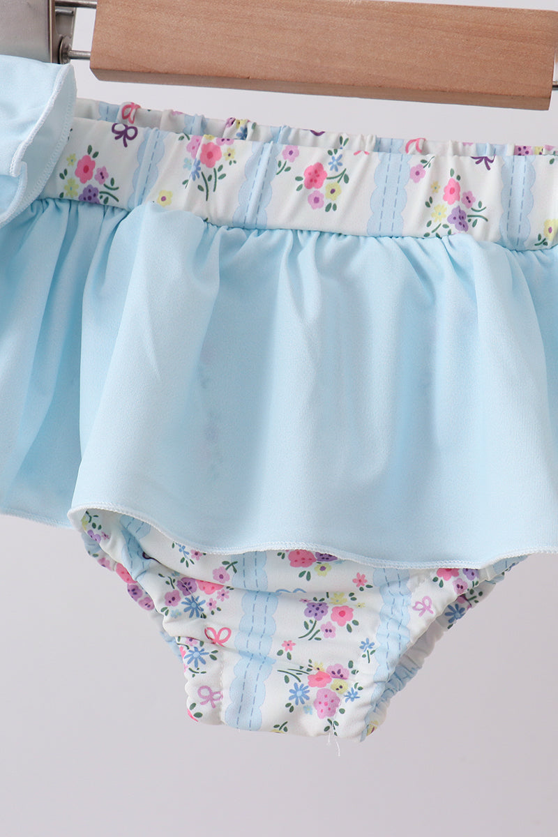 Blue Floral Ruffle Two-Piece Swimsuit