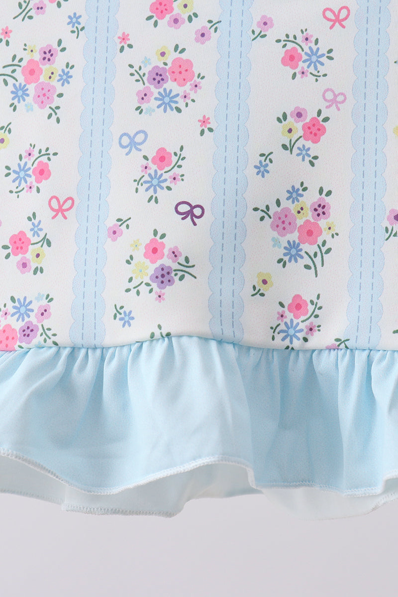 Blue Floral Ruffle Two-Piece Swimsuit