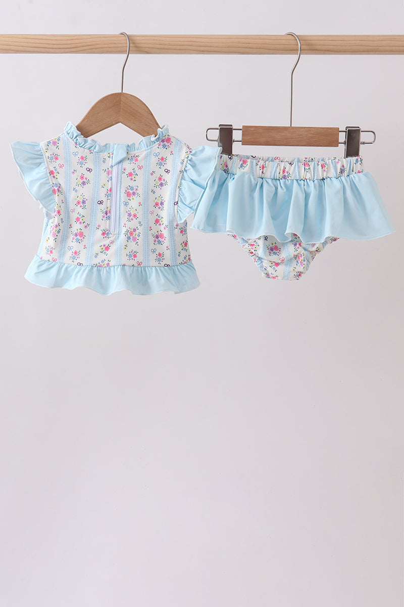 Blue Floral Ruffle Two-Piece Swimsuit