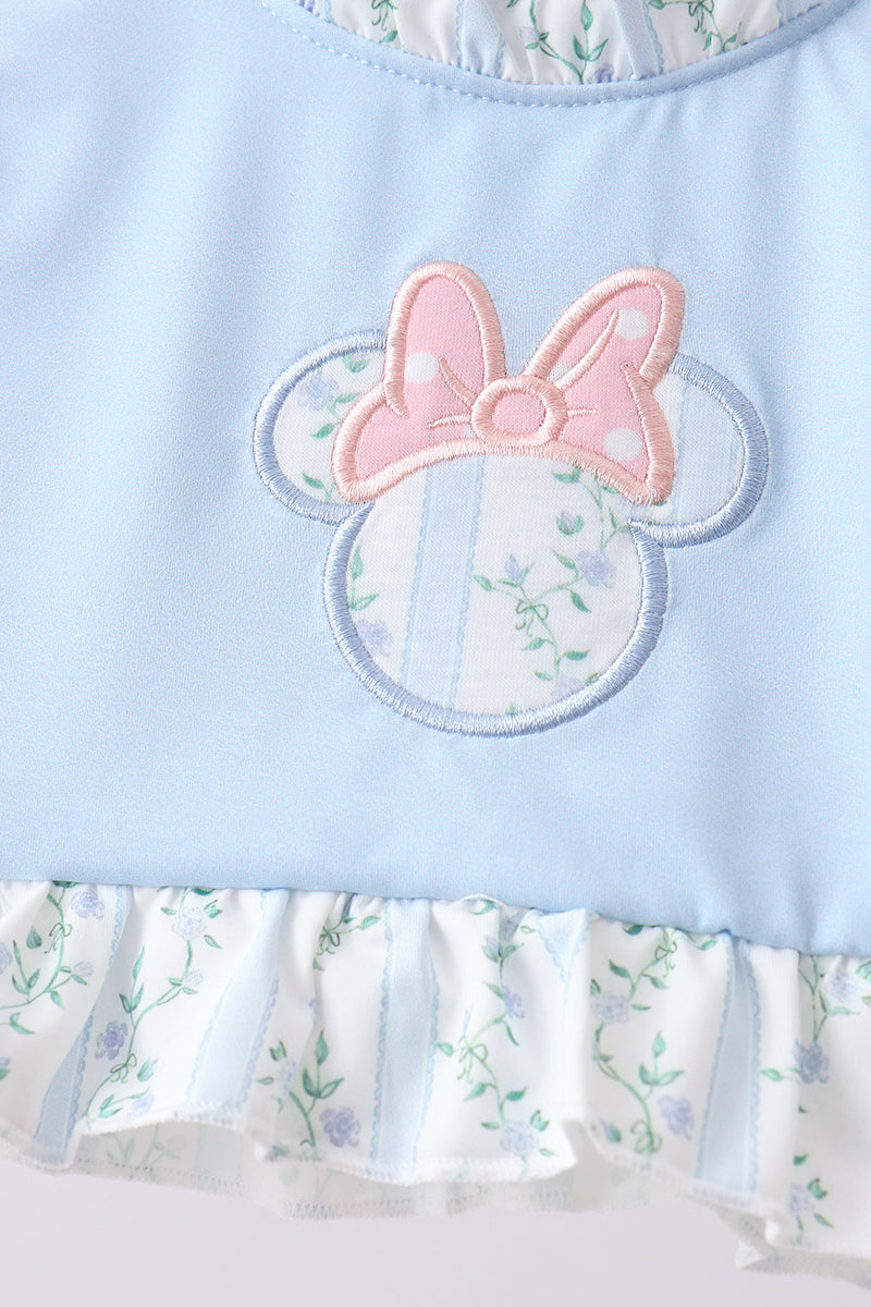 Blue Girls Mouse Character Applique Ruffle 2PC Swimsuit