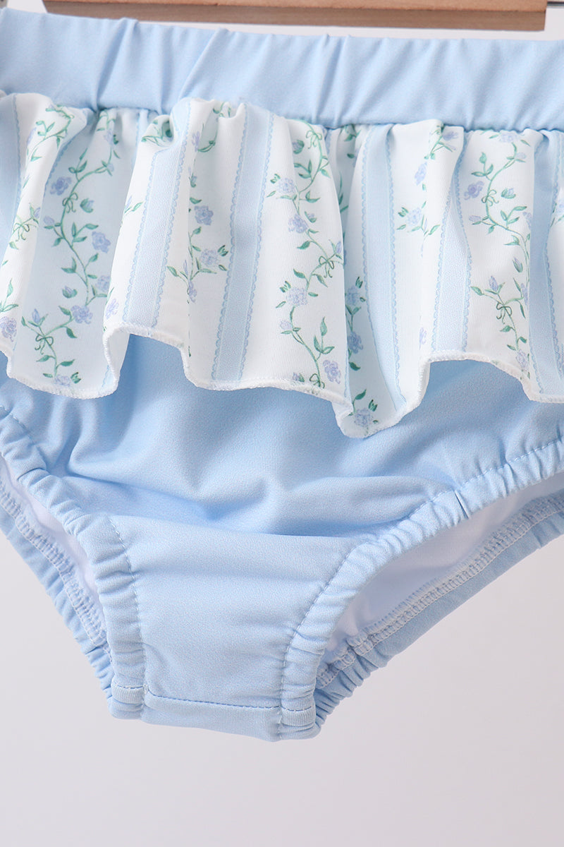 Blue Girls Mouse Character Applique Ruffle 2PC Swimsuit