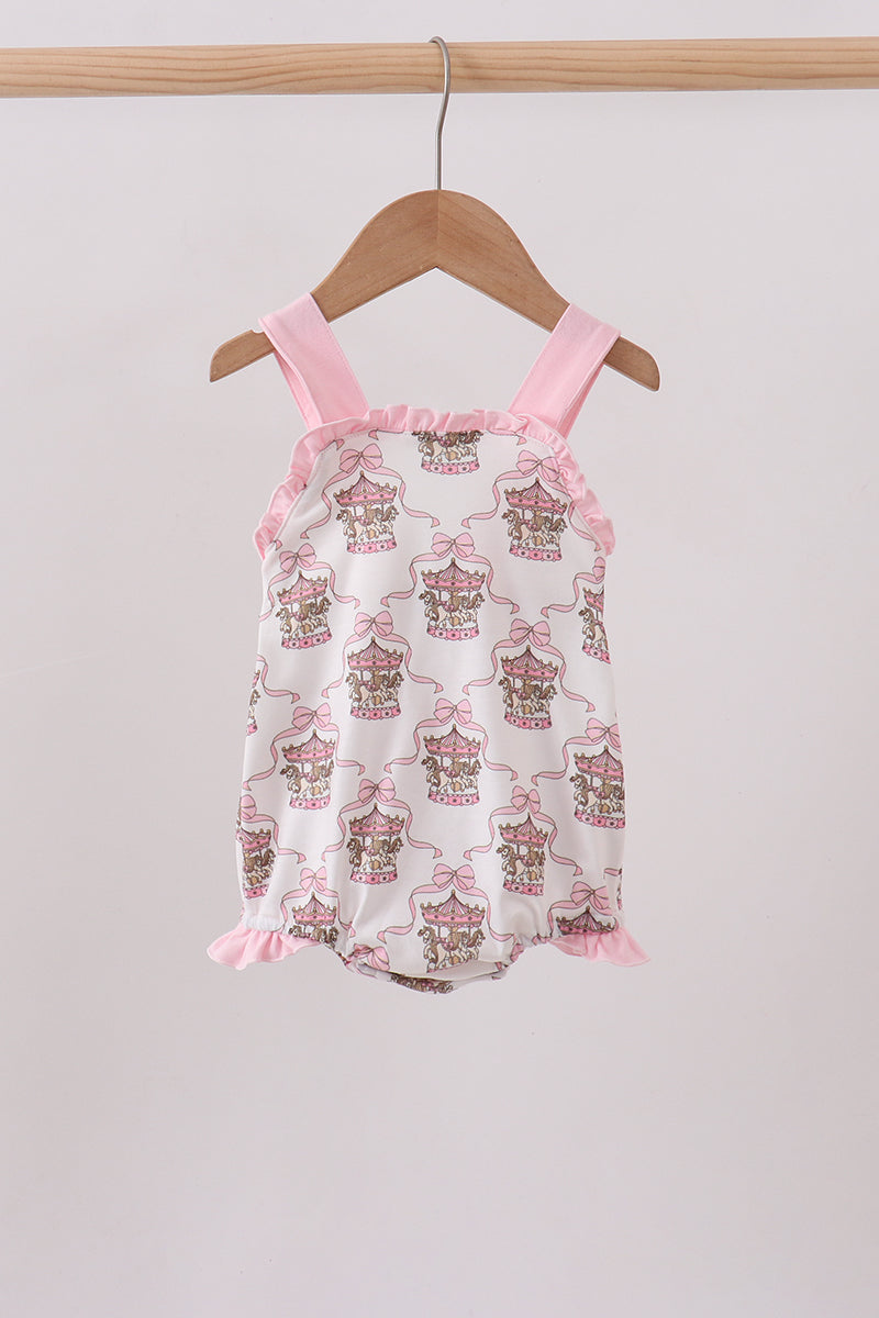 Pink Carousel Print Ruffle Bubble