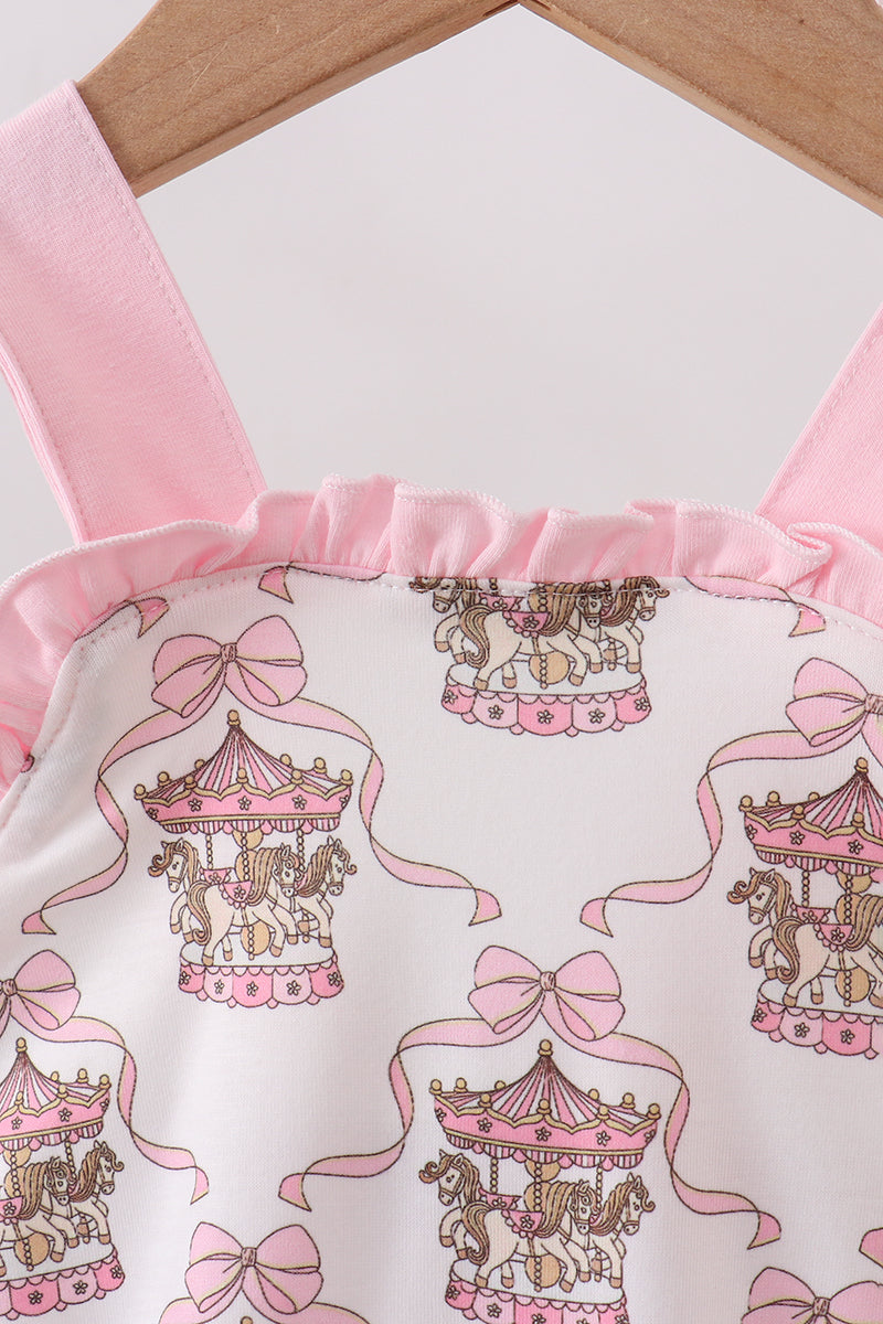 Pink Carousel Print Ruffle Bubble