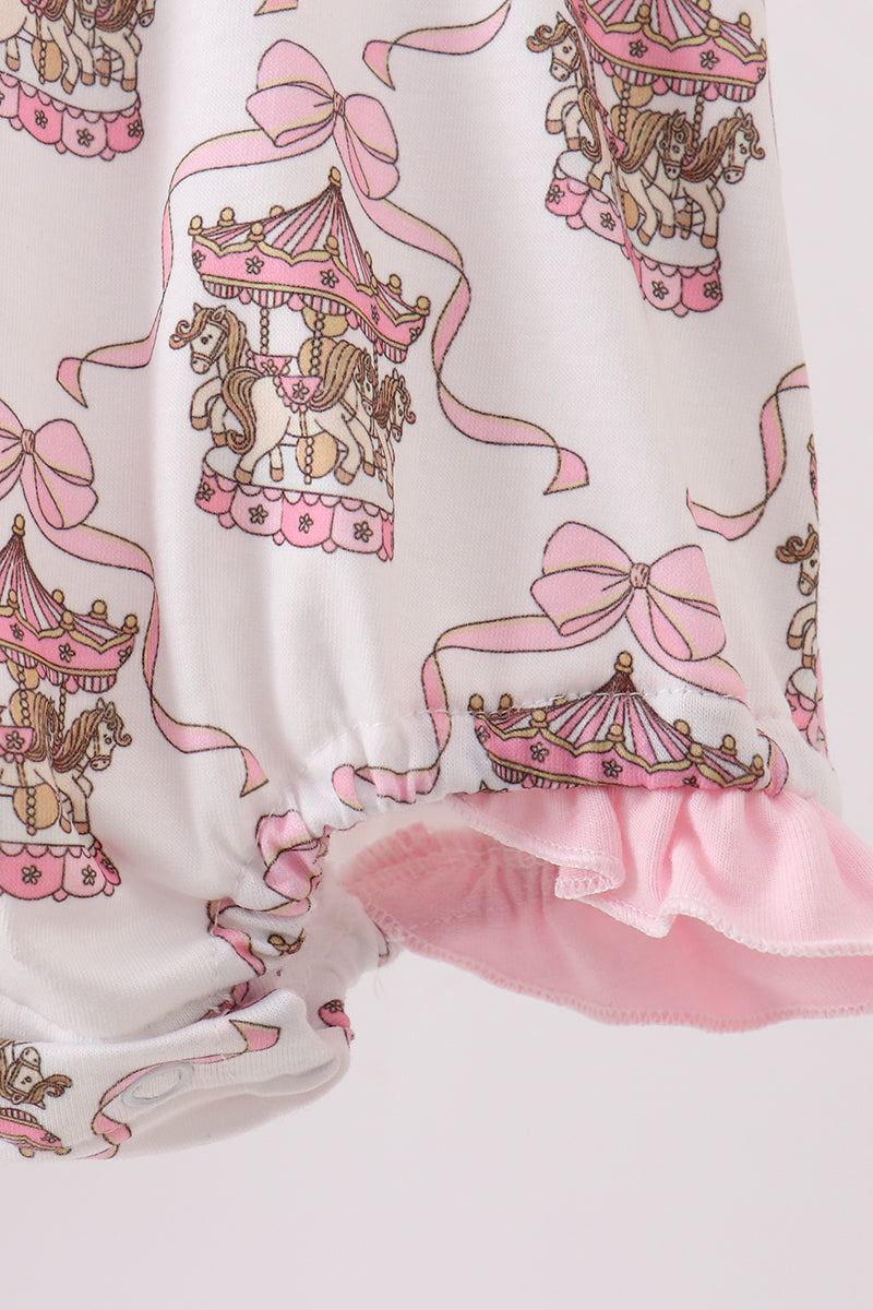 Pink Carousel Print Ruffle Bubble
