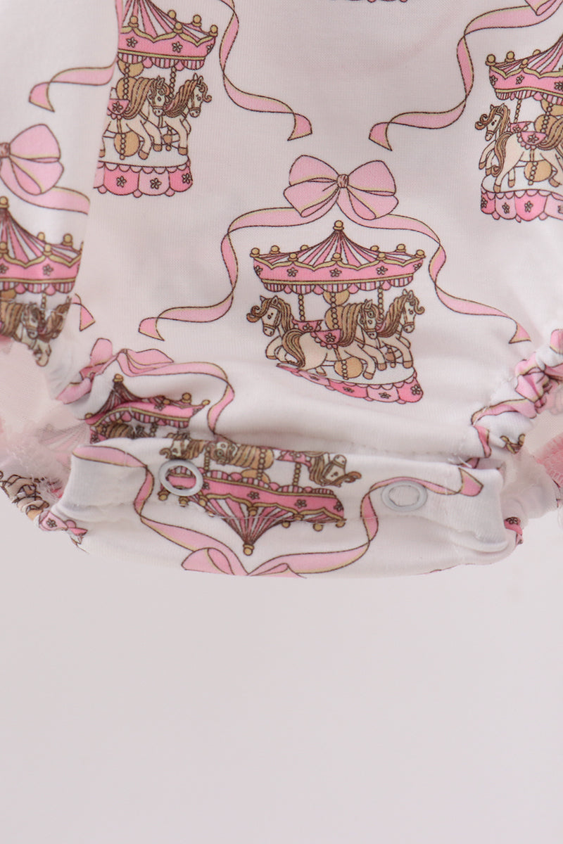 Pink Carousel Print Ruffle Bubble