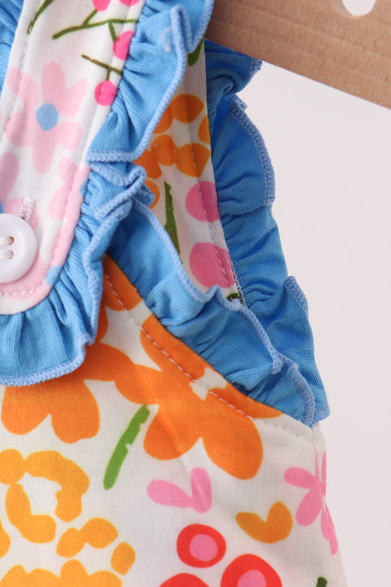 Summer Floral Print Ruffle Bubble