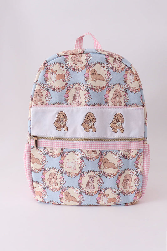 Pink Puppy Embroidery Backpack