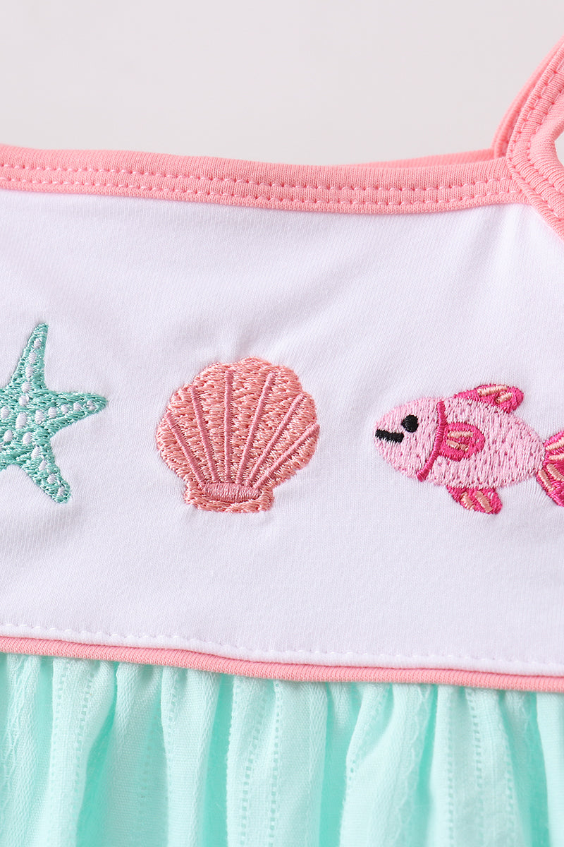 Toddler Girls Green Marine Embroidered Jacquard Bloomer Set