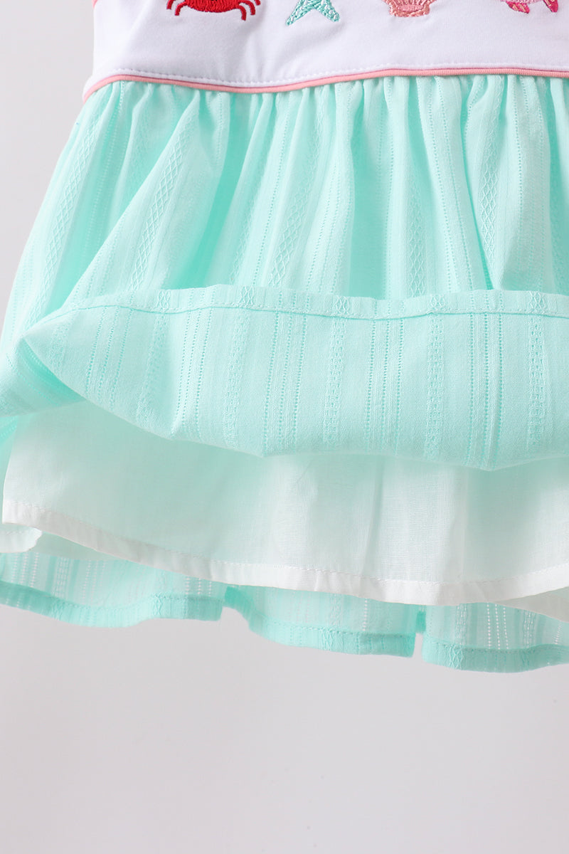 Toddler Girls Green Marine Embroidered Jacquard Bloomer Set
