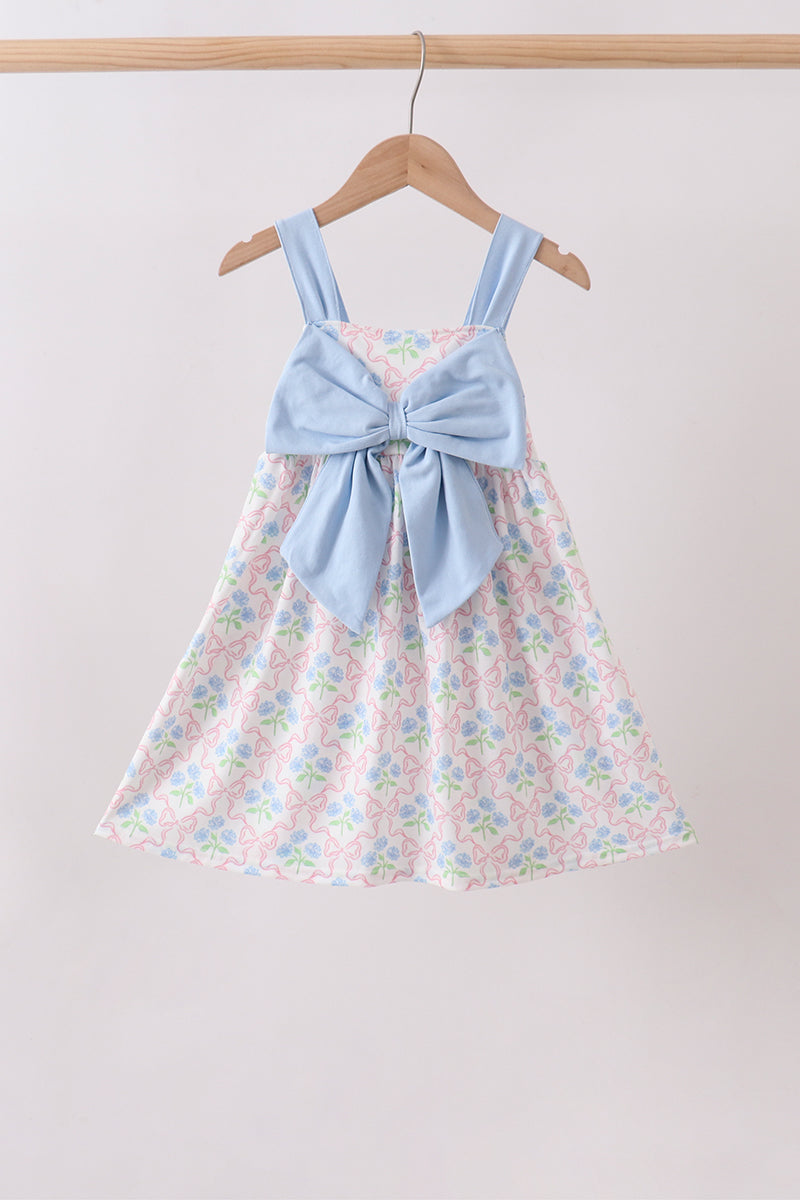 Girls Blue Hydrangea Bow Dress