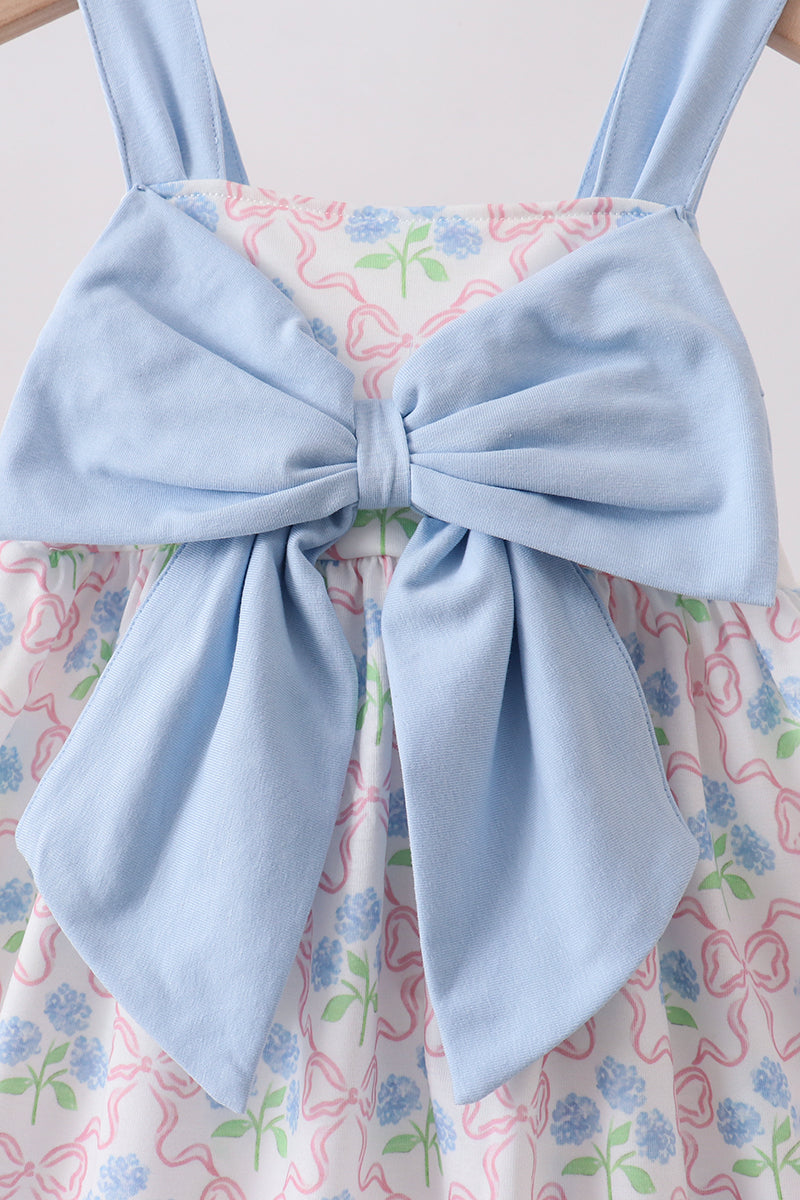 Girls Blue Hydrangea Bow Dress