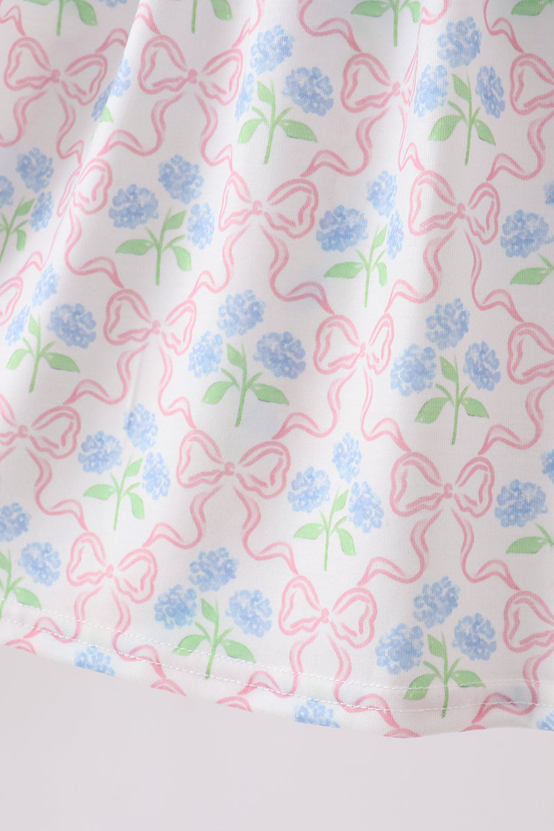 Girls Blue Hydrangea Bow Dress