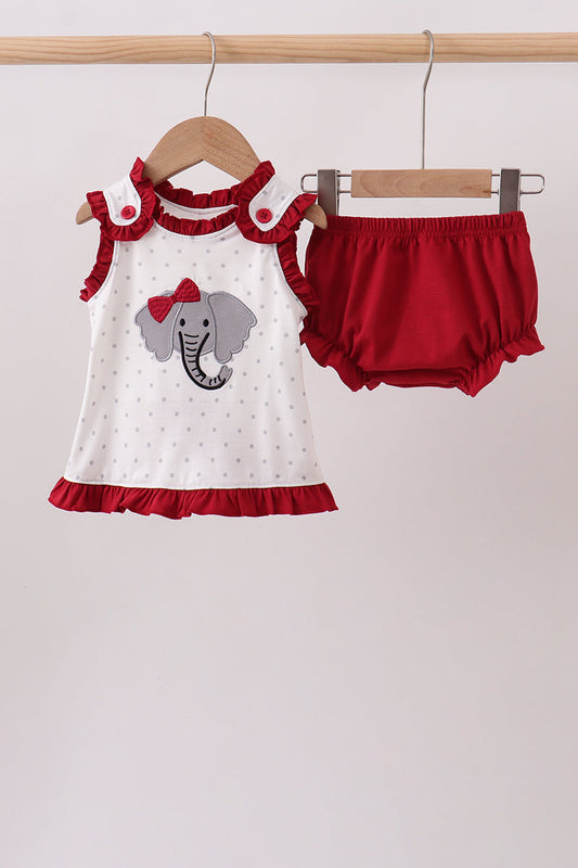 Crimson Alabama Elephant Applique Bloomer Set Baby Girl