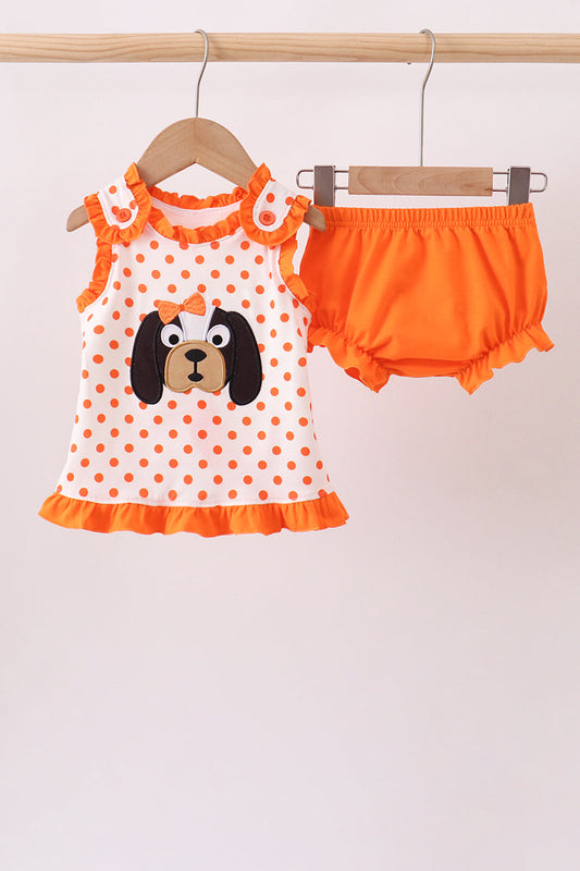 Baby Girls Orange Tennessee Dog Appliqué Bloomer Seta