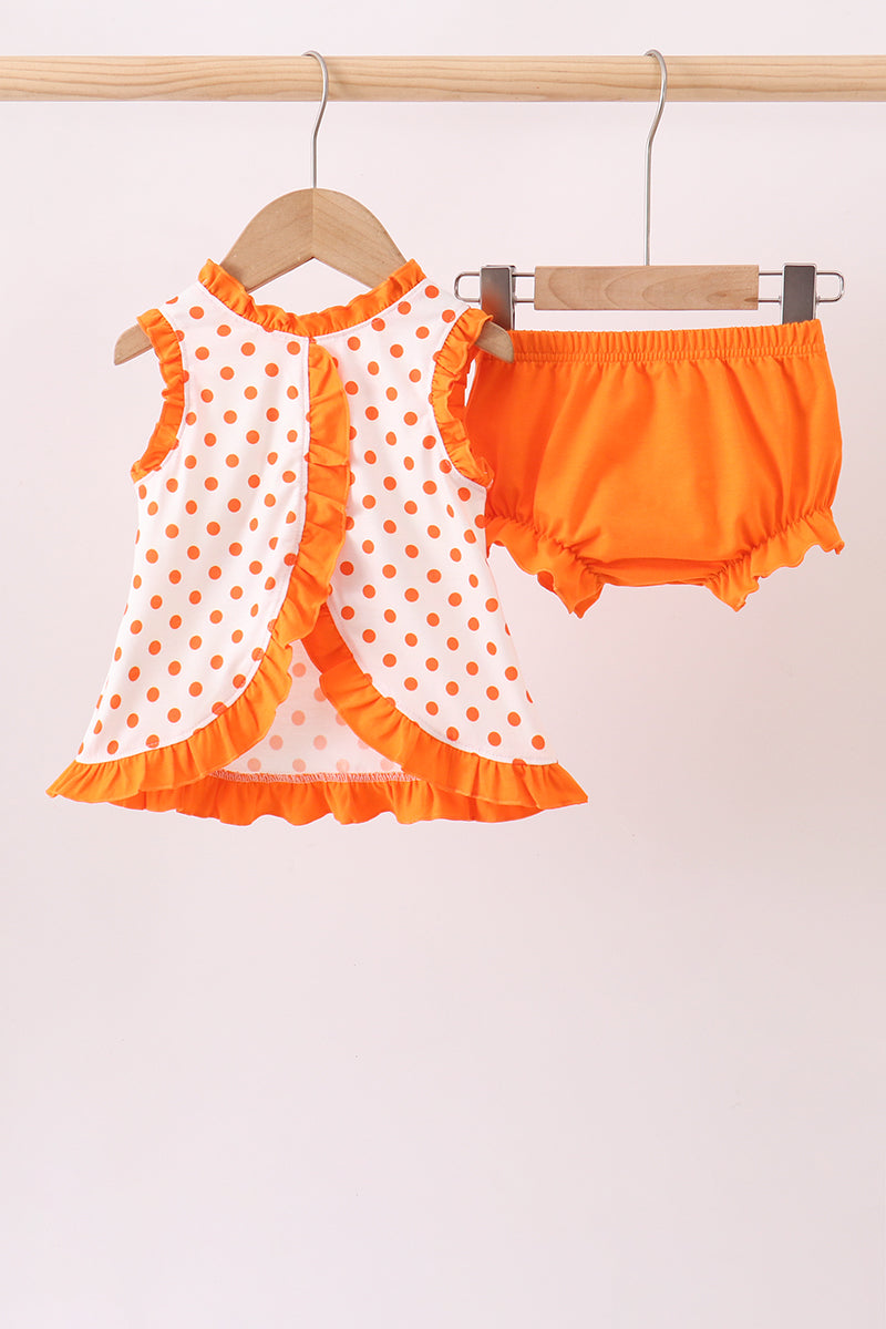 Baby Girls Orange Tennessee Dog Appliqué Bloomer Seta