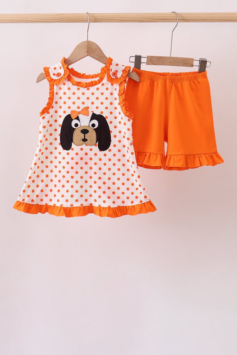 Girls Orange Tennessee Dog Appliqué Set