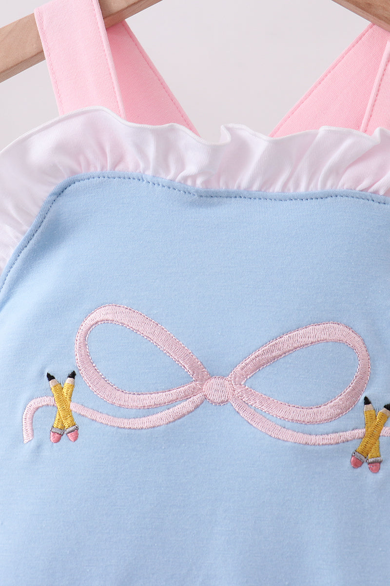 Baby Girls Blue pencil bow embroidery ruffle bubble