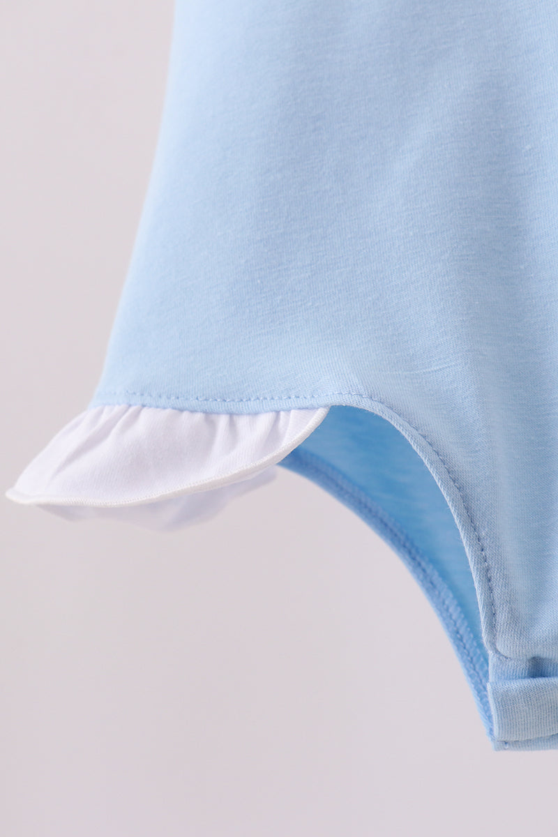 Baby Girls Blue pencil bow embroidery ruffle bubble