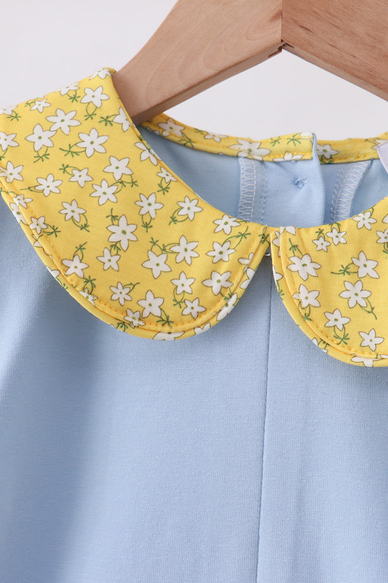 Girls Blue Bus Floral Applique Dress