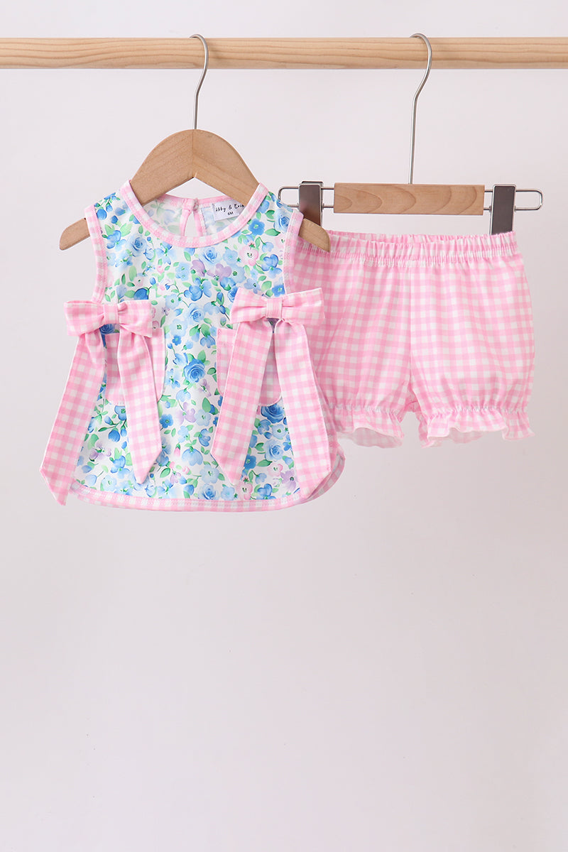 Baby Girl Blue Floral Bloomer Set