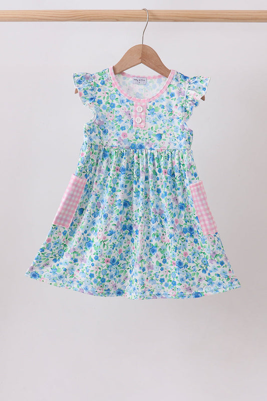 Girls Blue Floral Dress