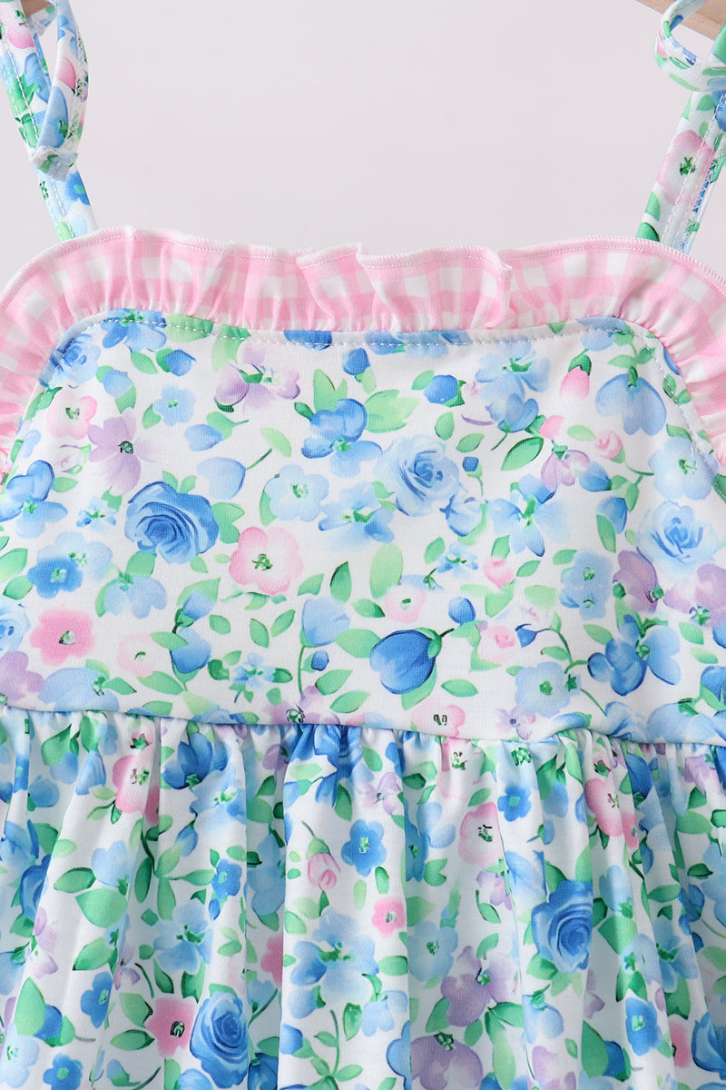 Girls Blue Floral Short Set