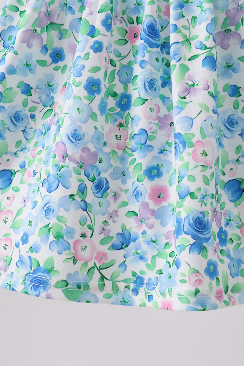 Girls Blue Floral Short Set