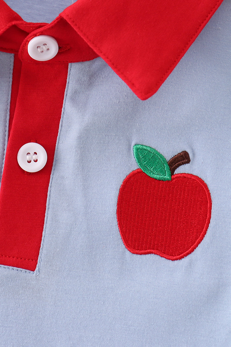 Boys Blue Apple Appliqué Shirt