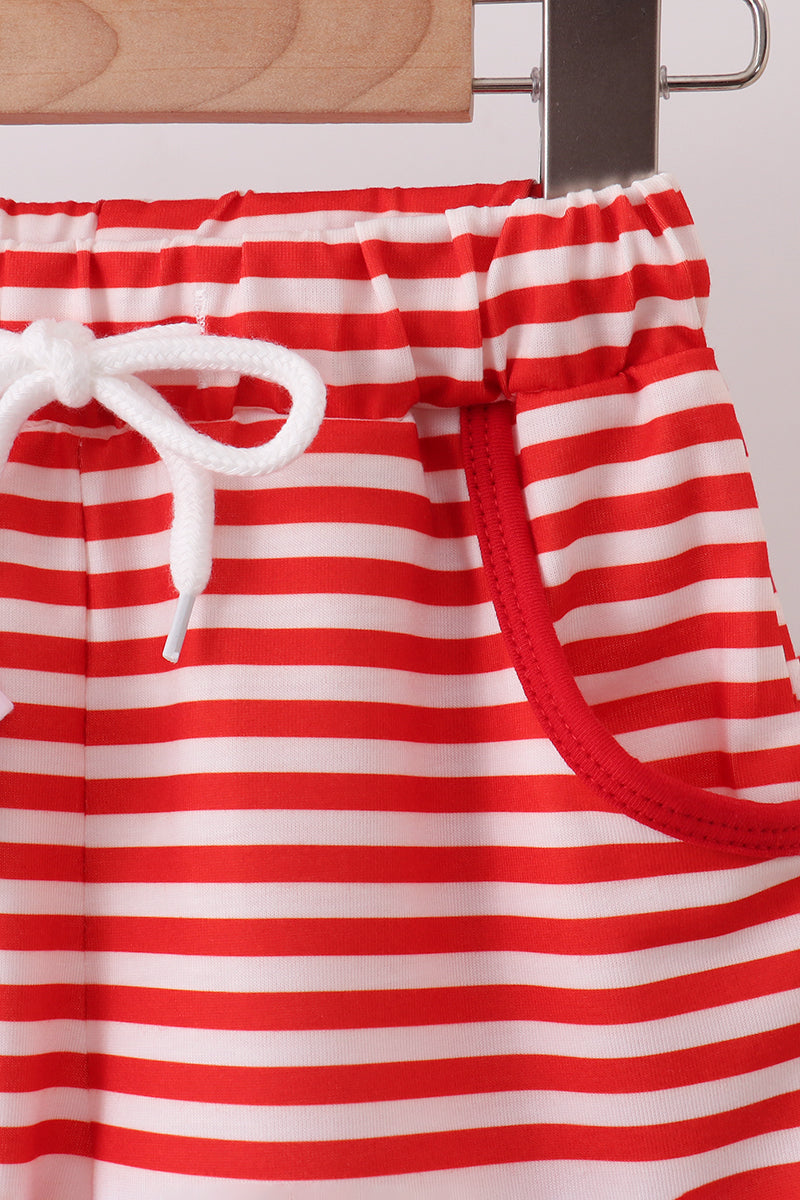 Boys Red Stripe Apple Embroidered Set