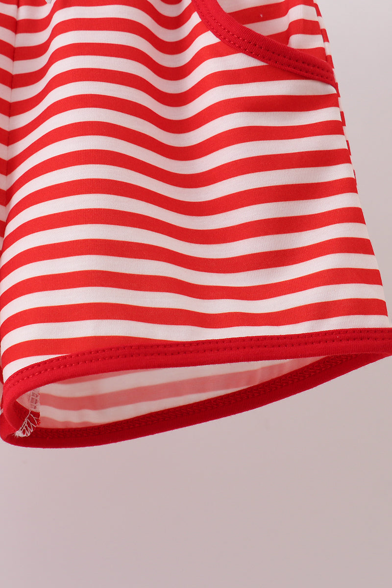 Boys Red Stripe Apple Embroidered Set